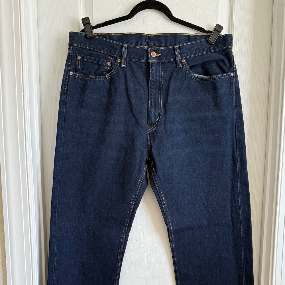 Levis 505 Jeans Mens 38 x 34 Blue Dark Wash Regular Fit Straight